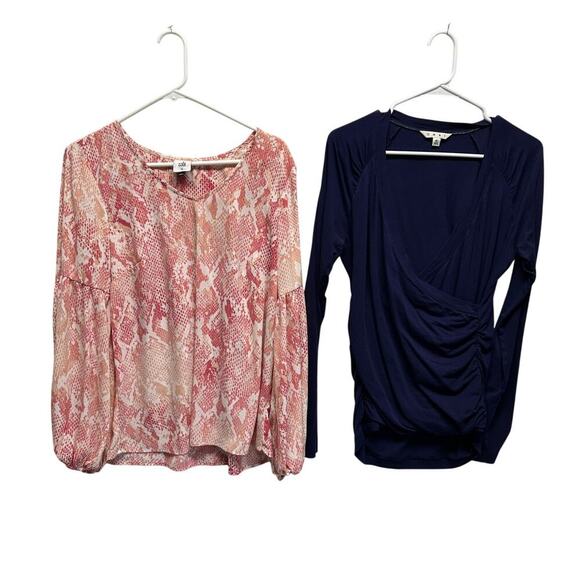 Lot of 2 Cabi Women Medium Tops Pink Snake Print Sheer Blouse & Ruched Wrap Top - Picture 1 of 3